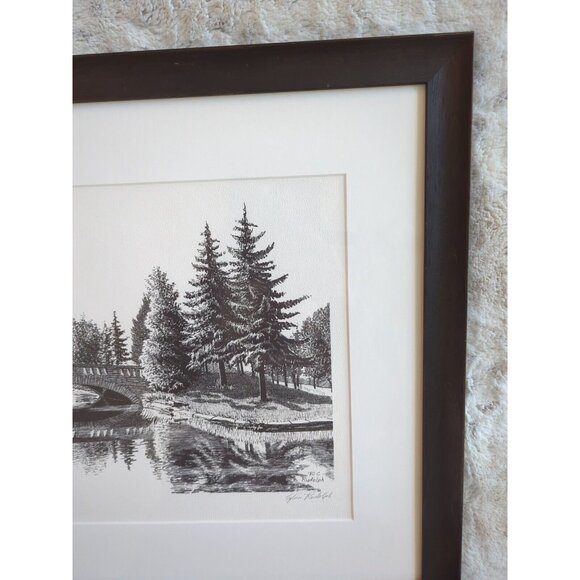 Vtg 1980 Sylvia Rudolph Minnehaha Creek Signed Ink Original Wood Framed 22x18 - Picture 6 of 13